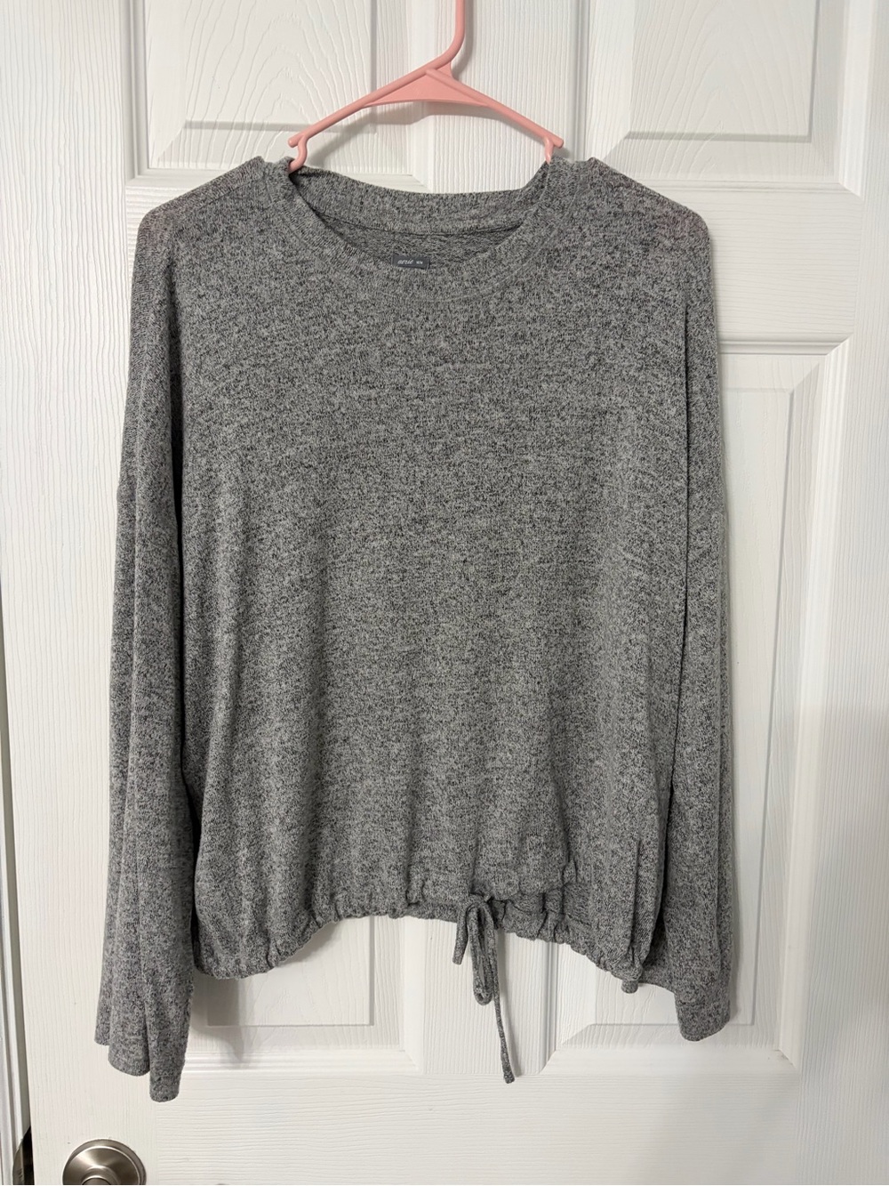aerie Heather Gray Drawstring Hem Long-Sleeve Top